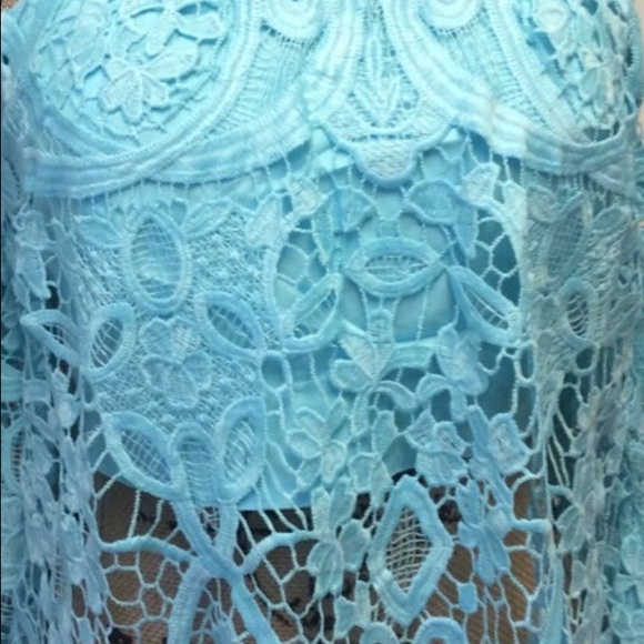 LIGHT BLUE OFF THE SHOULDERS CROCHET DETAILED TOP - Picture 7 of 8